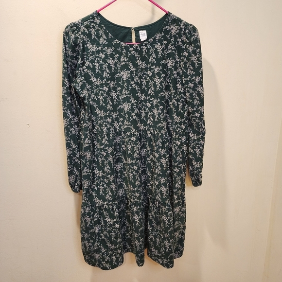 GAP Kids Girls  Green Floral Long Sleeves Corduroy Dress size XXL (14-16) - Picture 1 of 13